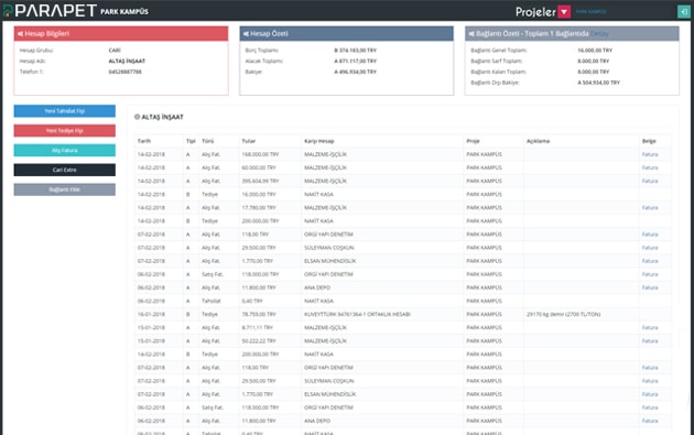Parapet Ön Muhasebe - Cari Hesap Detay