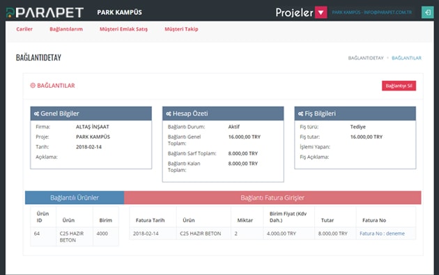 Parapet Ön Muhasebe - İnşaat Bağlnatı Yönetimi
